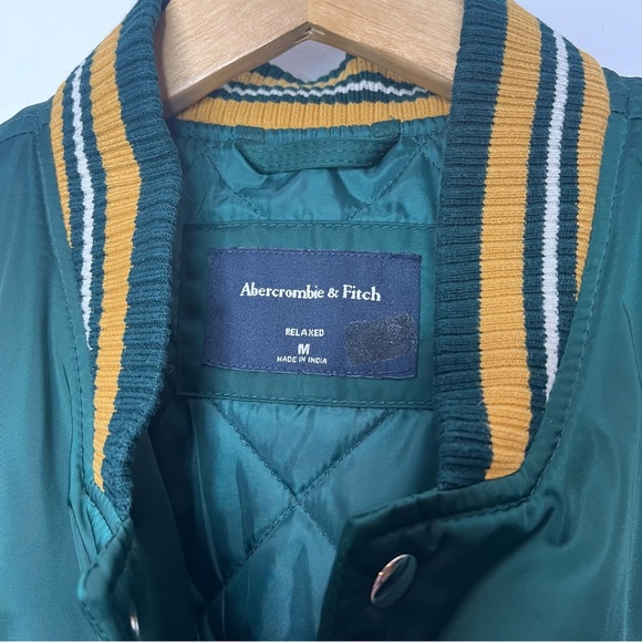 Abercrombie & Fitch Men's Medium Green Varsity Style Bomber Jacket Team Colors - Picture 6 of 11